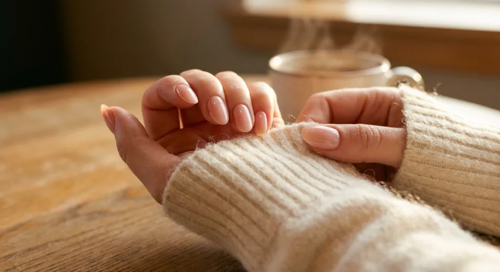 Textured sweater knit gel nail design